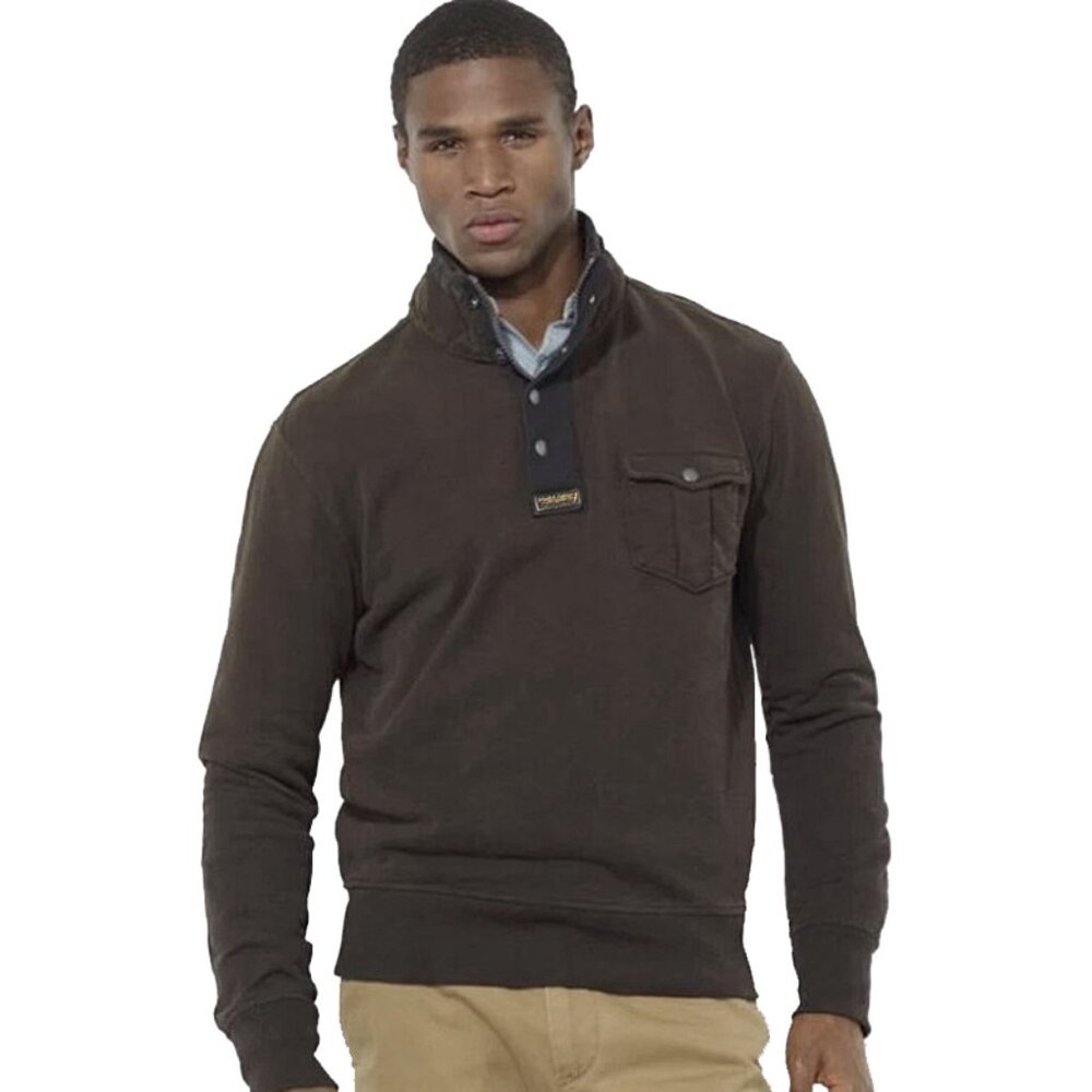 NEW Vintage Polo Ralph Lauren Aberdare Pullover Sweatshirt! Brown With Snap Neck